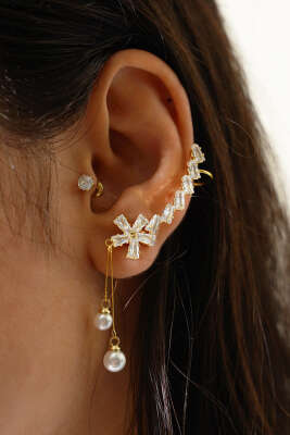 Taşlı Tragus Kıkırdak Küpe Gold - Küpe