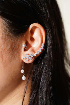 Taşlı Tragus Kıkırdak Küpe Gümüş 