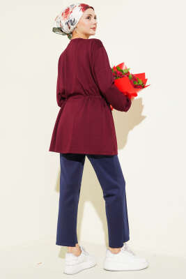 Taşlı Yan Bağlamalı Loyşa Tunik Bordo - Tunik
