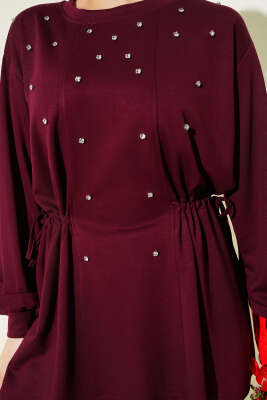 Taşlı Yan Bağlamalı Loyşa Tunik Bordo - Tunik
