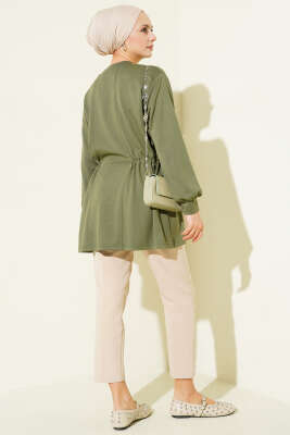 Taşlı Yan Bağlamalı Loyşa Tunik Haki - Tunik