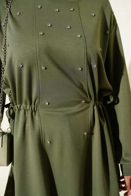 Taşlı Yan Bağlamalı Loyşa Tunik Haki - Tunik