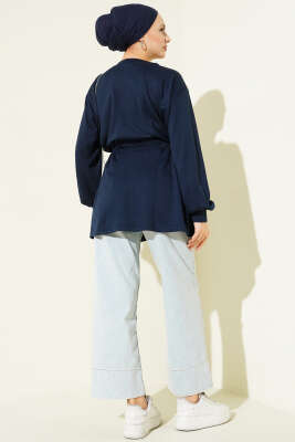 Taşlı Yan Bağlamalı Loyşa Tunik Lacivert - Tunik