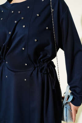 Taşlı Yan Bağlamalı Loyşa Tunik Lacivert - Tunik