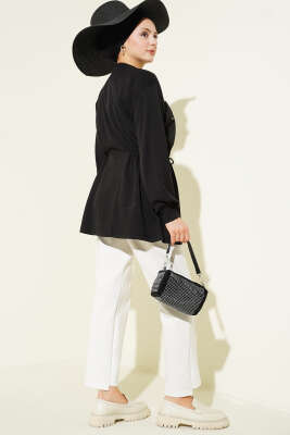 Taşlı Yan Bağlamalı Loyşa Tunik Siyah - Tunik