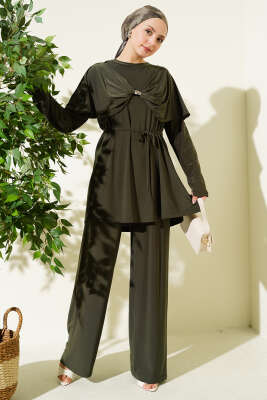 Taşlı Yan Yırtmaçlı İkili Takım Haki - HBS