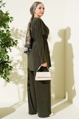 Taşlı Yan Yırtmaçlı İkili Takım Haki - İkili Takım