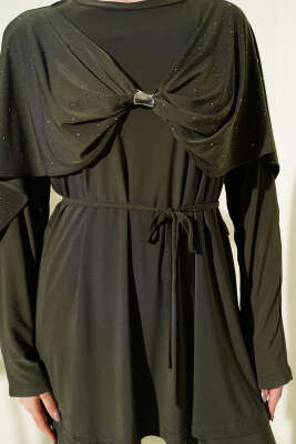 Taşlı Yan Yırtmaçlı İkili Takım Haki - İkili Takım