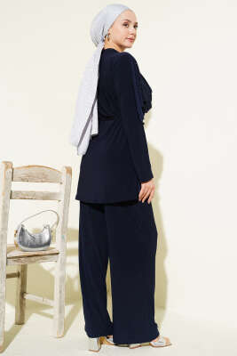 Taşlı Yan Yırtmaçlı İkili Takım Lacivert - İkili Takım