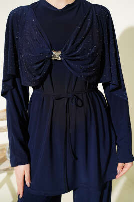 Taşlı Yan Yırtmaçlı İkili Takım Lacivert - İkili Takım