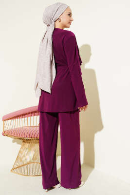 Taşlı Yan Yırtmaçlı İkili Takım Mürdüm - İkili Takım