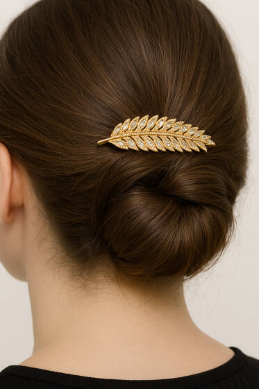 Taşlı Yaprak Tarak Toka Gold - Toka