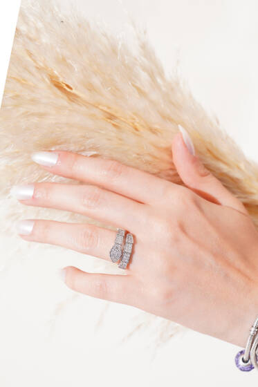 Taşlı Yılan Ayarlanabilir Yüzük Gümüş - Yüzük