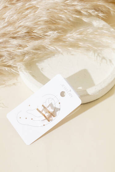 Taşlı Yıldız Kıkırdak Küpe Gold - Küpe