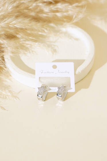 Taşlı Yıldız Küpe Gümüş - Küpe