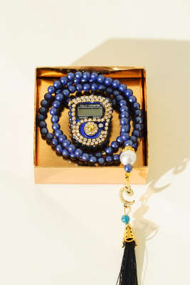 Taşlı Zikirmatik ve İnci Tesbih Seti Lacivert - MİSS İPEK