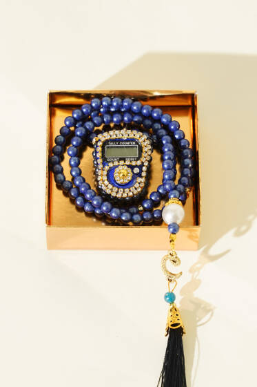 Taşlı Zikirmatik ve İnci Tesbih Seti Lacivert - TESBİH&ZİKİRMATİK