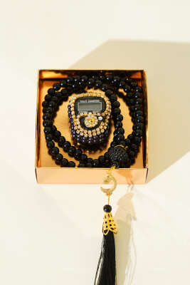 Taşlı Zikirmatik ve İnci Tesbih Seti Siyah - MİSS İPEK