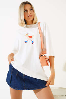 Tavuk Nakışlı T-shirt Ekru - SEYLAN