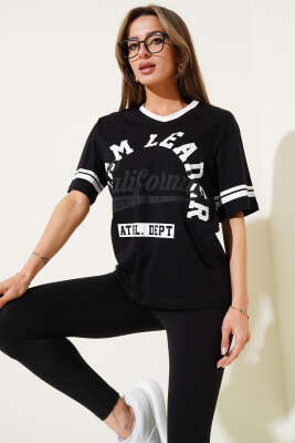 Team Leader Baskılı T-Shirt Siyah - Kadın Giyim Modelleri