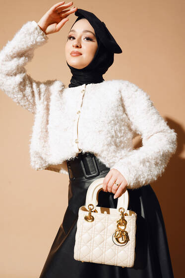 Teddy Düğmeli Hırka Bej - Hırka