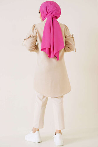 Kolları Fırfırlı İp Bağlamalı Gömlek Bej - Gömlek