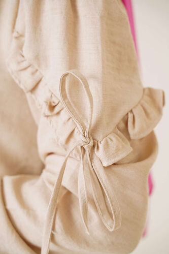 Kolları Fırfırlı İp Bağlamalı Gömlek Bej - Gömlek