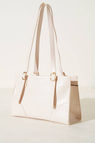 Tek Bölmeli Fermuarlı Çanta Krem - Kol Çantası