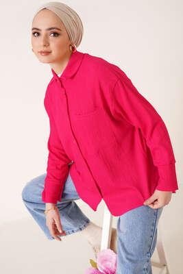 Tek Cep Bürümcük Gömlek Fuşya - Gömlek