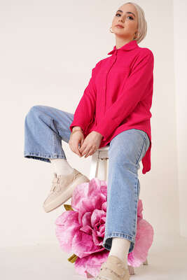 Tek Cep Bürümcük Gömlek Fuşya - Gömlek