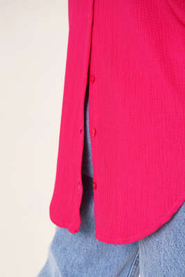 Tek Cep Bürümcük Gömlek Fuşya - Gömlek
