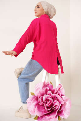 Tek Cep Bürümcük Gömlek Fuşya 