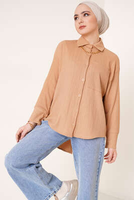 Tek Cep Bürümcük Gömlek Latte 