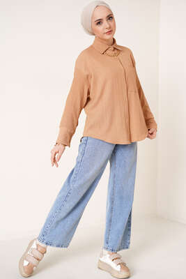 Tek Cep Bürümcük Gömlek Latte - Gömlek