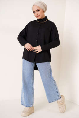 Tek Cep Bürümcük Gömlek Siyah - Gömlek