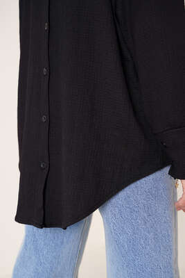 Tek Cep Bürümcük Gömlek Siyah - Gömlek