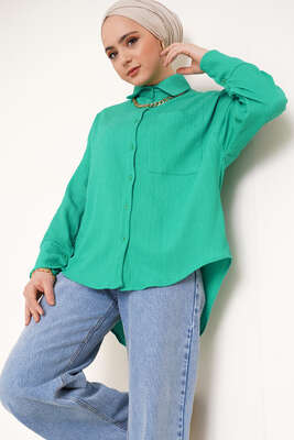 Tek Cep Bürümcük Gömlek Yeşil