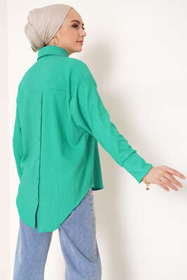 Tek Cep Bürümcük Gömlek Yeşil - Gömlek