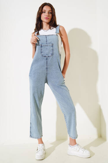 Tek Cep Detaylı Kot Slopet Açık Mavi - Kadın Giyim Modelleri