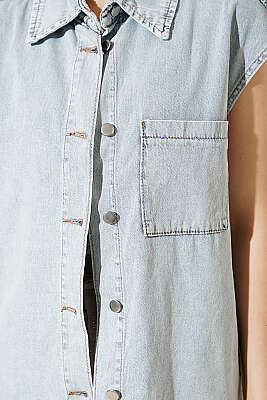 Tek Cep Detaylı Kot Yelek Açık Kar - Kadın Giyim Modelleri