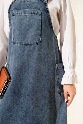 Tek Cepli Askılı Jile Kot Elbise Açık Mavi - Elbise