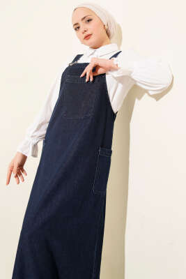 Tek Cepli Askılı Jile Kot Elbise Mavi - Elbise