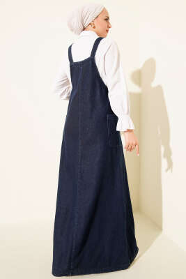 Tek Cepli Askılı Jile Kot Elbise Mavi - Elbise