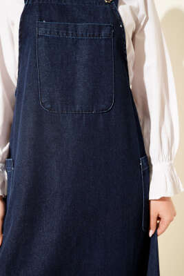 Tek Cepli Askılı Jile Kot Elbise Mavi - Elbise