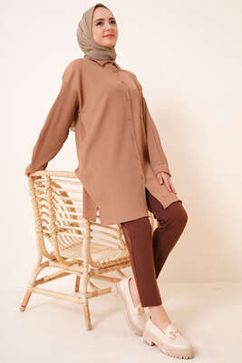 Tek Cepli Bürümcük Gömlek Camel - Gömlek