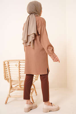 Tek Cepli Bürümcük Gömlek Camel - Gömlek