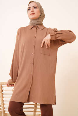 Tek Cepli Bürümcük Gömlek Camel 