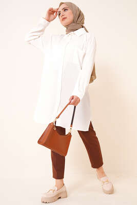 Tek Cepli Bürümcük Gömlek Ekru - Gömlek