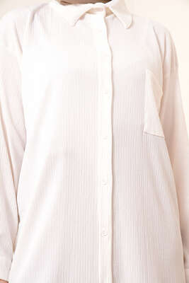 Tek Cepli Bürümcük Gömlek Ekru - Gömlek