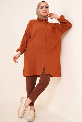 Tek Cepli Bürümcük Gömlek Taba - Gömlek